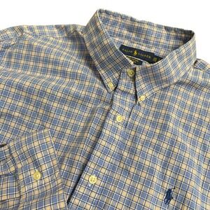 Ralph Lauren Mens XXL Blue Plaid Cotton Stretch Button Down Long Sleeve Shirt